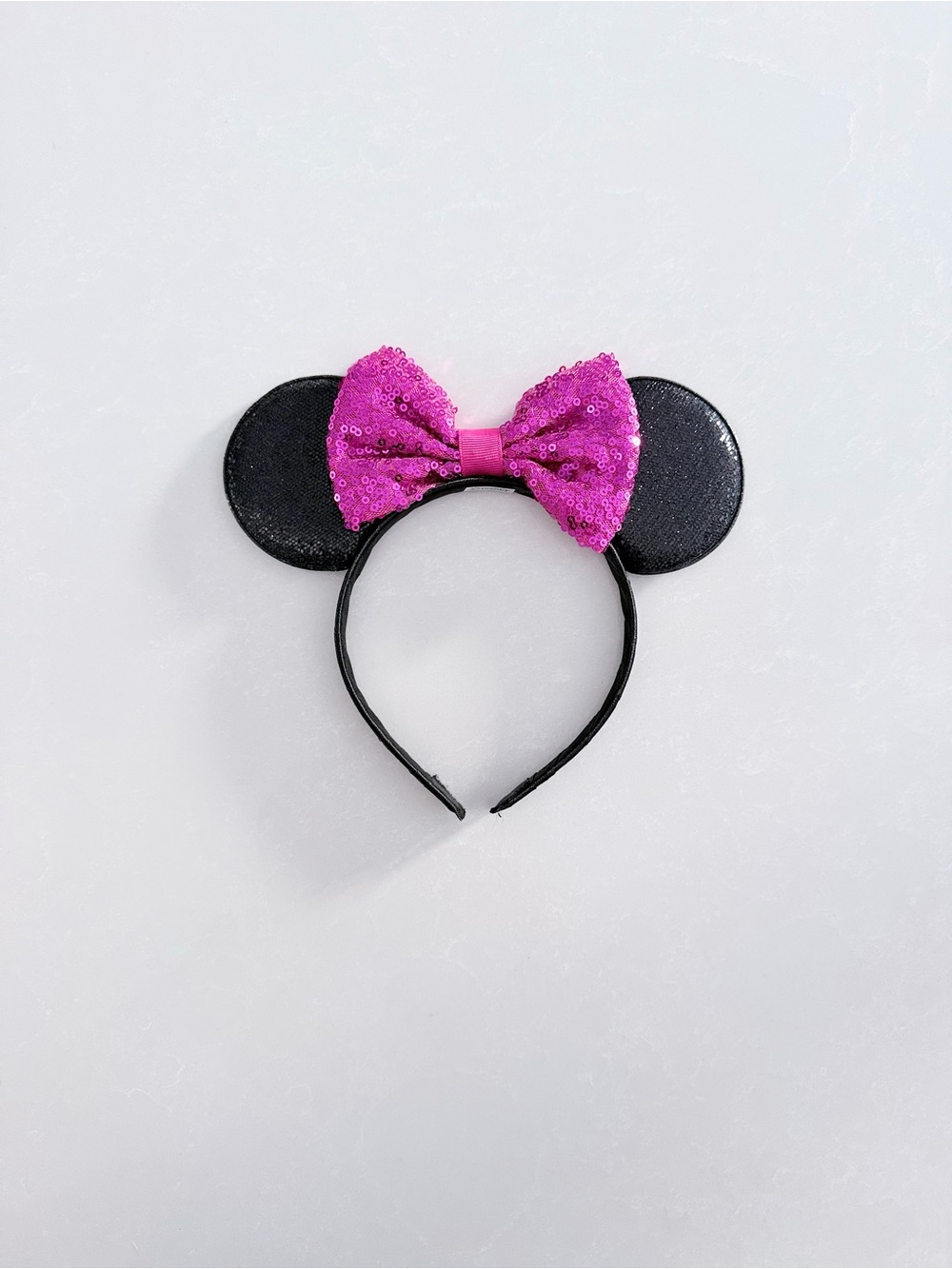 Disney Minnie Mouse Ears Headband w/ Hot Pink Sequin Bow
